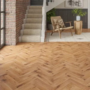 Verona Natural Smooth Lacquered Rustic Herringbone Solid Oak