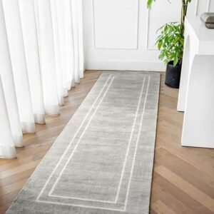 White Bordered Grey Runner Carpet