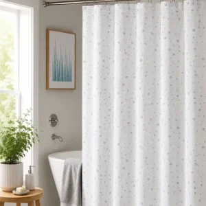 White Droplets Water-Resistant Shower Curtain