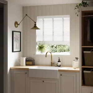 White Fauxwood 50mm Taped Blind