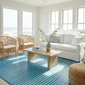 Blue and White Bamboo Rug