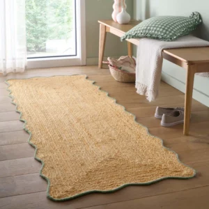 Green Scalloped Edge Runner Rug
