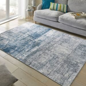 Ivory Blue Abstract Polyester Rug