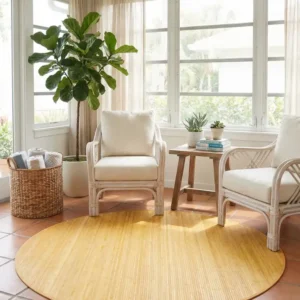 Yellow Bamboo Round Rug